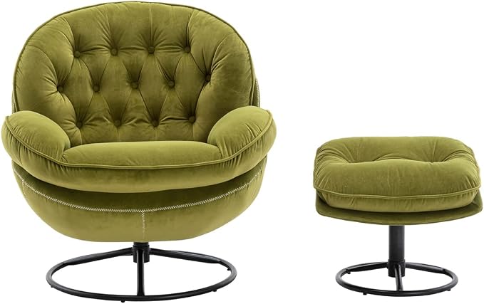 TRIPLE TREE Modern Swivel Accent Chair, Mid-Century Lounge Chair and Ottoman Set - Image 6