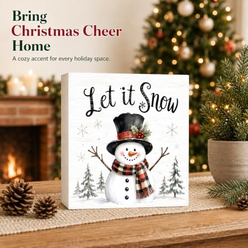 Christmas Decorations Winter Snowman Let It Snow Wood Box Sign - Image 2
