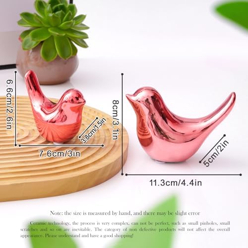 Notakia Pink Bird Figurines Set of 2 Small Bird Statues Home Decor - Image 2