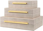 Ivory Shagreen Box Set Of 3 Faux Leather Decorative Boxes, Large Modern Nesting Storage Decorative Boxes with Lids for Home Decor Stacking jewelry Box Organizer by ZIKOUL