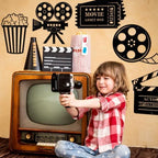 Moxweyeni 5 Pcs Movie Theater Decor Movie Theater Metal Home Room Decor Cinema and Popcorn Reel Wall Sign Art Cinema Film Wall Decoration for Home Party Supplies - Image 6
