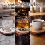Newtay 6 Pcs Mid Century Modern Coasters Wood Absorbent Coaster, Brown - Image 2