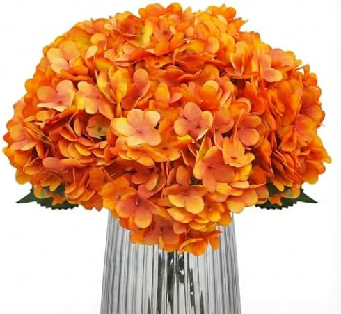 6Pcs 13" Burnt Orange Silk Hydrangea Artificial Flowers by Blooming+Paradise