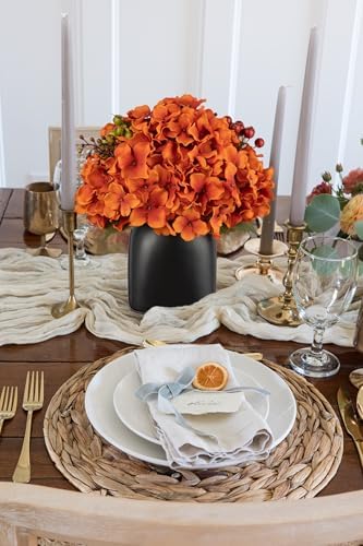 Briful Autumn Hydrangea Artificial Flowers in Black Square Ceramic Pot, Burnt Orange Silk Hydrangea Flowers Realistic Potted Fake Flowers with Berries for Home Decor Indoor Wedding Table Centerpieces - Image 4