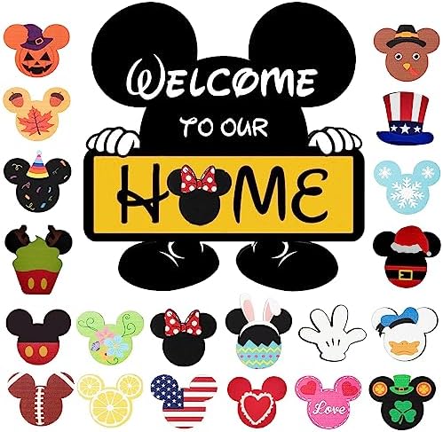 Cute Mouse Seasonal Interchangeable Welcome Door Sign, Yellow by FUEMEILY