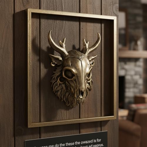 JJALIGHTS Exquisite Resin Animal Head Wall Sculpture (Gift Metal Frame) - Imitation Copper Vintage Decor for Living Room, Bedroom & Office | Decorative Wall Hanging Art (Wendigo) - Image 4