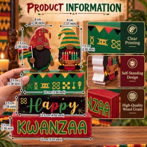 Yuntau 4 Pcs Happy Kwanzaa Books Table Decor Black Gnome Stacked Signs - Image 2
