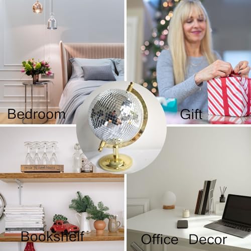 Disco Ball Globe Sculpture, 6.5in Gold Mirror Tabletop Decor - Image 4