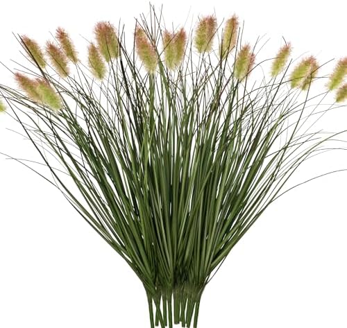 Ttranewsoo Artificial Grass, Fake Grass, Artificial Shrubs, Wheatgrass Cattails Fake Grass Decorations, Artificial Plants, Ornamental Grass, Outdoor Fake Grass, Green Leafy Decorations (12PCS) by Ttranewsoo