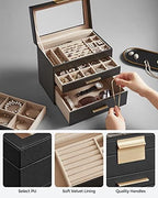 SONGMICS Jewelry Box Organizer, 4-Layer Storage with 3 Drawers, Glass Lid - Image 4