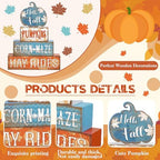 4 Pcs Fall Blue Pumpkin Decor for Home Hello Fall Wooden Signs with Blessed - Image 3