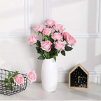 JUSTOYOU 10 PCS Artificial Roses Flowers for Valentine's Day, Realistic Blossom Roses, Real Touch Silk Rose, Single Fake Flower Long Stem Bouquets for Home Wedding Party Decoration (10Pcs, Pink) - Image 3