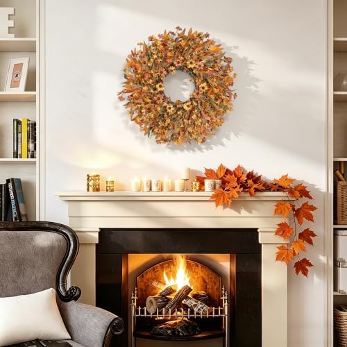 Ghrdopy 24 Inch Fall Wreath Front Door, Artificial Daisy Decor - Image 4