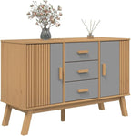 Grey and Brown Sideboard with 3 Drawers and 2 Cabinets Solid Pine Wood - Image 5