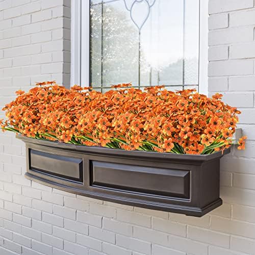 Artificial Outdoor Flowers,8 Bundles Outdoor Fake Flowers UV Resistant Faux Outside Plastic Flower Plants for Outside Indoor Décor(Orange Red) - Image 2