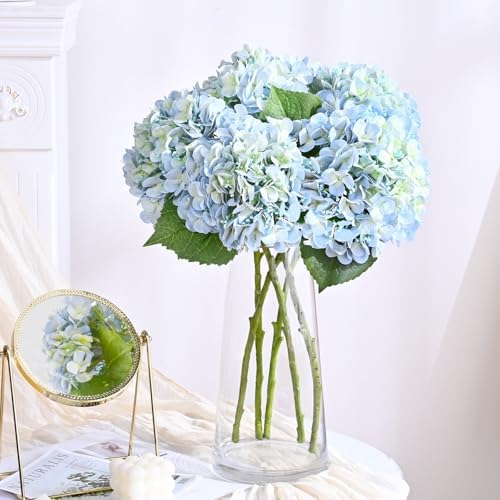 Waipfaru Hydrangea Artificial Flowers, 4PCS Real Touch Flowers, 20" Faux Hydrangea Flowers, Latex Real Touch Hydrangeas, Fake Flowers for Home Decor Party Bouquet Wedding Decoration, Blue - Image 3