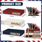 Geelin 4 Pcs Veterans Day Patriotic Table Decoration Wooden Book Stack Sign - Image 3