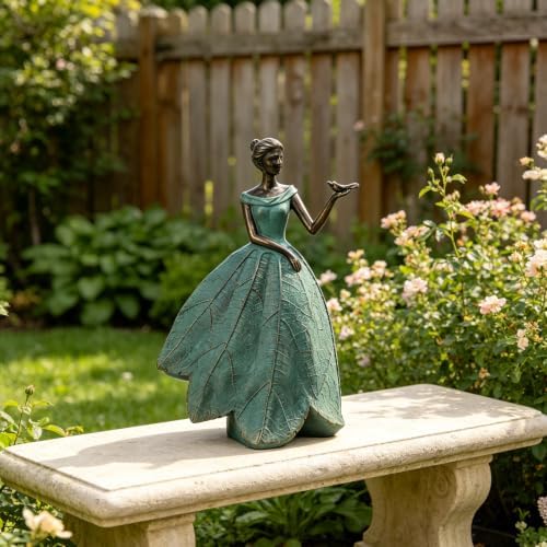 Guichifun Fairy Statue Leaf Angel Girls with Dragonfly 7.4 x 5.25 x 12 Inch - Image 3