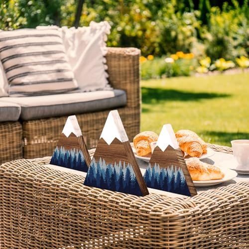 3 Pcs Mountain Shelf Decor Mountain Wooden Wall Decor Forest Art, Blue - Image 5