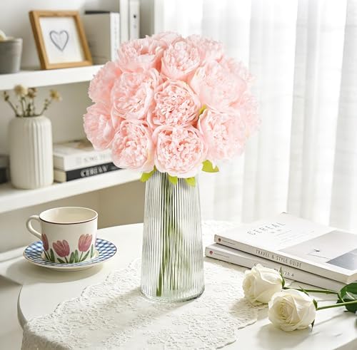 SITUMEIZI 10PCS Artificial Peony Flowers, Real Touch Fake Silk Bouquet with Stems for Home Mothers Day Wedding Party Centerpieces Table Decoration Indoor(Light Pink) - Image 6