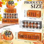 4 Pcs Fall Decor for Home Buffalo Plaid Pumpkin Wooden Signs with Blessed - Image 2