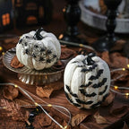 FESTGLOX Black and White Pumpkins with Bats for Halloween Indoor Decor - Image 2