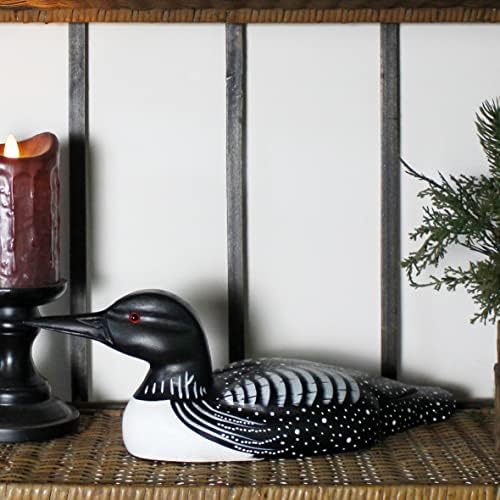 CVHOMEDECO. Primitives Hand Engraving and Painted Wood Loon Farmhouse Figurine Decorative Accent, 15 Inch - Image 2
