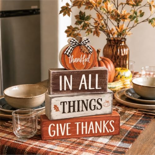 4 Pcs Fall Tiered Tray Decor, Wooden Fall Decorations for Home - Image 5