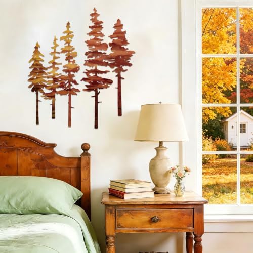 ESTART Metal Autumn Pine Tree Wall Art, Metal Tree Wall Decor - Image 5