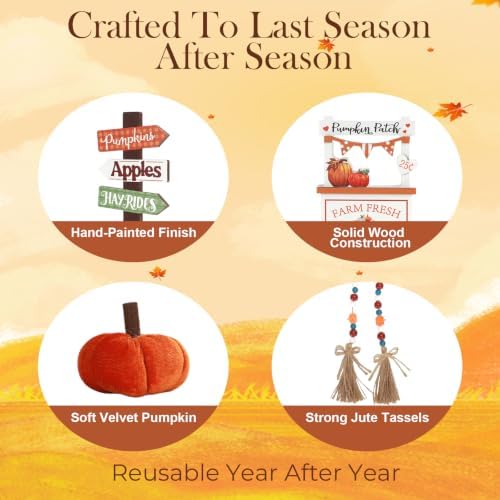 8Pcs Fall Tiered Tray Decor Set, Farmhouse Fall Decorations for Home Indoor - Image 3