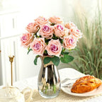 Ttranewsoo 12PCS Artificial Roses with Stems, Realistic Pink Fake Roses, Silk Rose Flowers for Vases, DIY Bouquets, Wedding Centerpieces, Bridal Shower & Home Decor, 16.5 Inch - Image 3