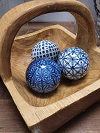 Galt International 4" Diameter Blue & White Floral Chinoiserie Ceramic Ball (Set of 3) Style 2 | Decorative Ball Vase Bowl Filler - Image 3