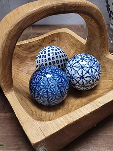 Galt International 4" Diameter Blue & White Floral Chinoiserie Ceramic Ball (Set of 3) Style 2 | Decorative Ball Vase Bowl Filler - Image 3