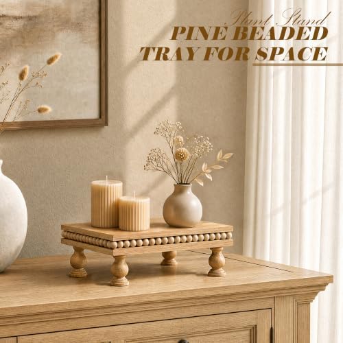 EOSAHR Beaded Bamboo Wood Riser: Pedestal Stand for Counter, Original Wood - Image 3