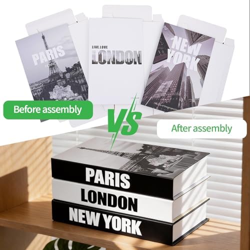 3 PCS Faux Decorative Books for Home Decor-Coffee Table Books Decor-Aesthetic Fake/Faux Books (3-Paris London New York Shipaitu 2-liti) - Image 5
