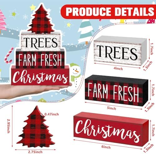 Marsui 4 Pcs Christmas Table Decor Wooden Christmas Trees Signs Block - Image 3