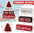 Marsui 4 Pcs Christmas Table Decor Wooden Christmas Trees Signs Block - Image 3