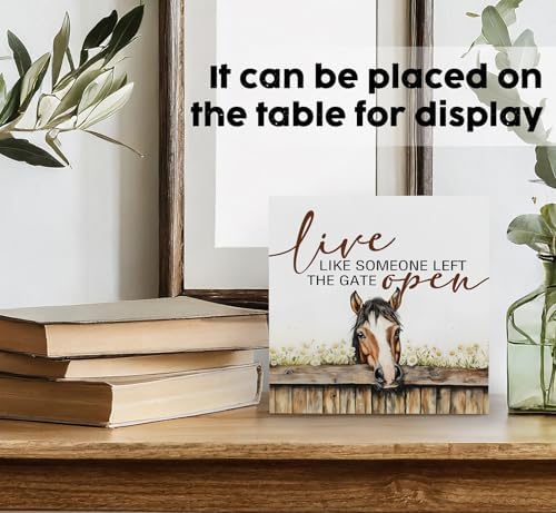 Horse Signs - Farm Cottagecore Animal Office Kitchen Bedroom Decor,Rustic Farmhouse Live like Someone Left the Gate Open Home Decor Wooden Signs,Horse Gifts for Women,8x8 - Image 3