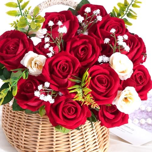 200Pcs Red Roses Artificial Flowers, Real Touch Velvet Fake Roses Bouquet - Image 2