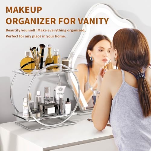 Makeup Perfume Organizer, Sliver 2-Tier Bathroom Counter Organizer - Image 2