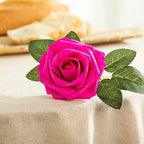 Hot Pink Foam Rose 50pcs Real Looking Fake Purple Rose with Stems Leaves for Home Decoration Party Garden Centerpieces DIY Wedding Bouquets（Hot Pink&Purple） - Image 3