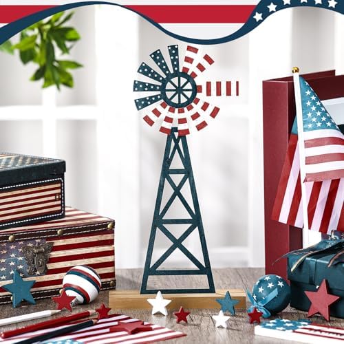 Tandefio 11.8 Inch Metal Patriotic Farmhouse Windmill Tabletop Decor - Image 3