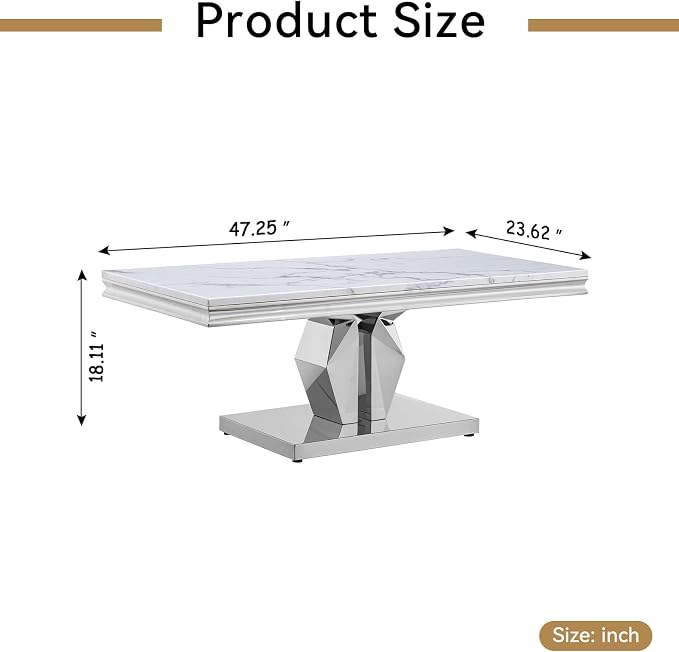 Henf 47" Modern White Faux Marble Coffee Table - Image 2