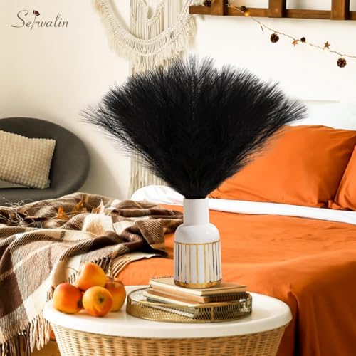 Serwalin 60PCS 17.7" Black Faux Pampas Grass Decor for Vase Filler Home - Image 2