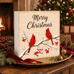 Christmas Decorations Merry Christmas Cardinal Birds Wood Box Sign - Image 3