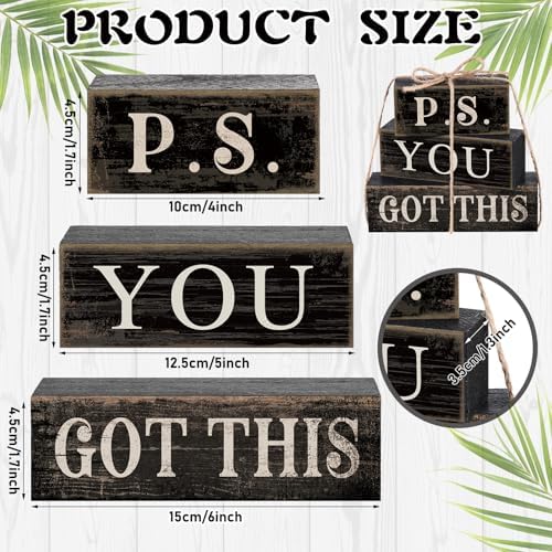 Yuntau 4 Pcs Farmhouse Motivational Decor Wooden Block Black Decor - Image 3