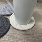 ABenkle 8 Pcs Drink Coasters with Holder, Cotton Woven Absorbent Coasters for Drinks, Minimalist Home Decor Coaster Set for Wooden Tabletop Protection Table, 4.3 inches White - Image 4