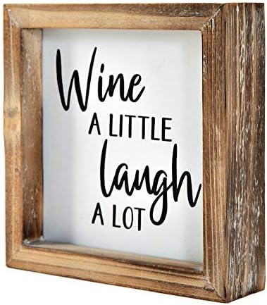 Wine a Little Laugh a Lot Small Wood Wine Sign for Home Decor, Rustic Wood Block Sign for Kitchen, Dining Room, Freestanding Farmhouse Box Sign Decor 6" x 6" x 1.57" by MACVAD