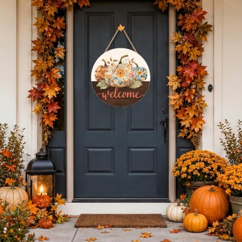 Fall Floral Pumpkin Decorations for Home, Fall Welcome Wooden Sign - Image 3
