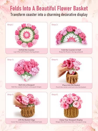 Crochet Flower Bouquet Coasters, Cotton Tulip Gifts for Home Decor 1Pc - Image 3